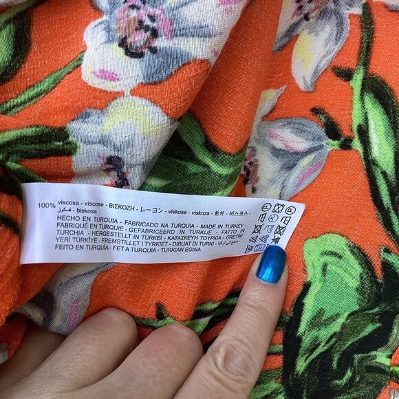 NWT Zara Orange Floral Tropical Maxi Dress Tiered Ruffle Cut Outs XS - Picture 11 of 11